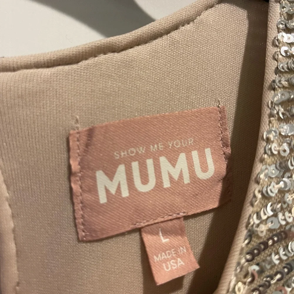 Show Me Your MuMu Maddison Long Sleeve Sequin Dress Womens L Platinum Silver. - Picture 3 of 4